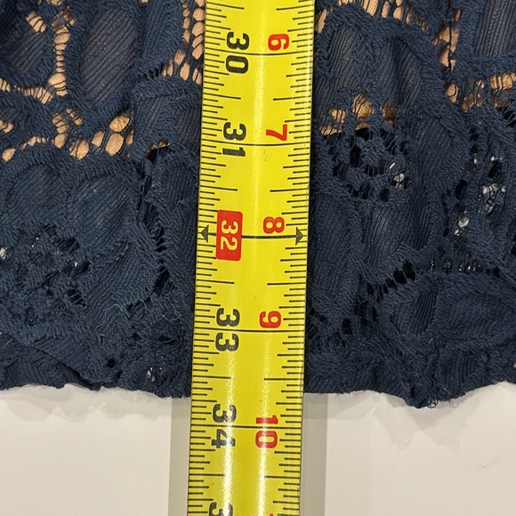 City Studio Navy Fit & Flare Dress Mini Tan w Navy Lace Overlay Juniors Size 7 - Picture 8 of 14